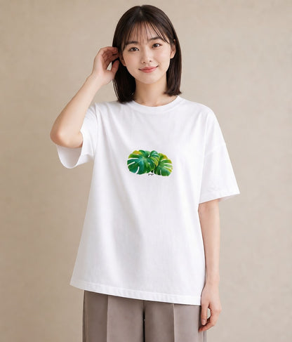 グラフィックTシャツ レディース モンステラ 植物 ボタニカル イラスト きれいめカジュアル 海 カフェ巡り 白T