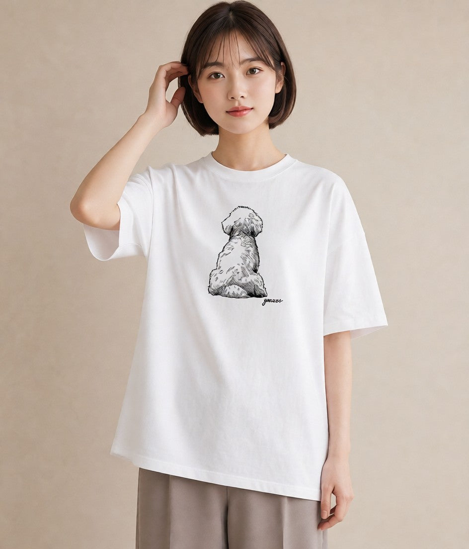 プリントTシャツ レディース ビションフリーゼ 犬 いぬ イラスト 水彩風 カジュアルコーデ 買い物 白T