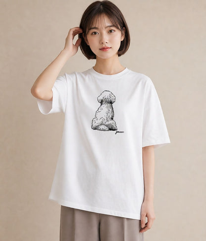 プリントTシャツ レディース ビションフリーゼ 犬 いぬ イラスト 水彩風 カジュアルコーデ 買い物 白T
