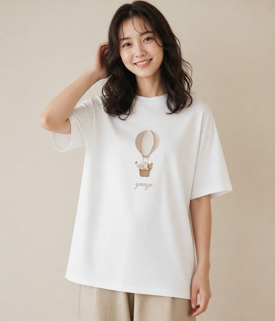 半袖Tシャツ レディース 紙風船 和紙 ナチュラル アンティーク イラスト 個性的 自分用 ルームウェア 白T