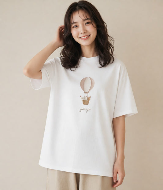 半袖Tシャツ レディース 紙風船 和紙 ナチュラル アンティーク イラスト 個性的 自分用 ルームウェア 白T