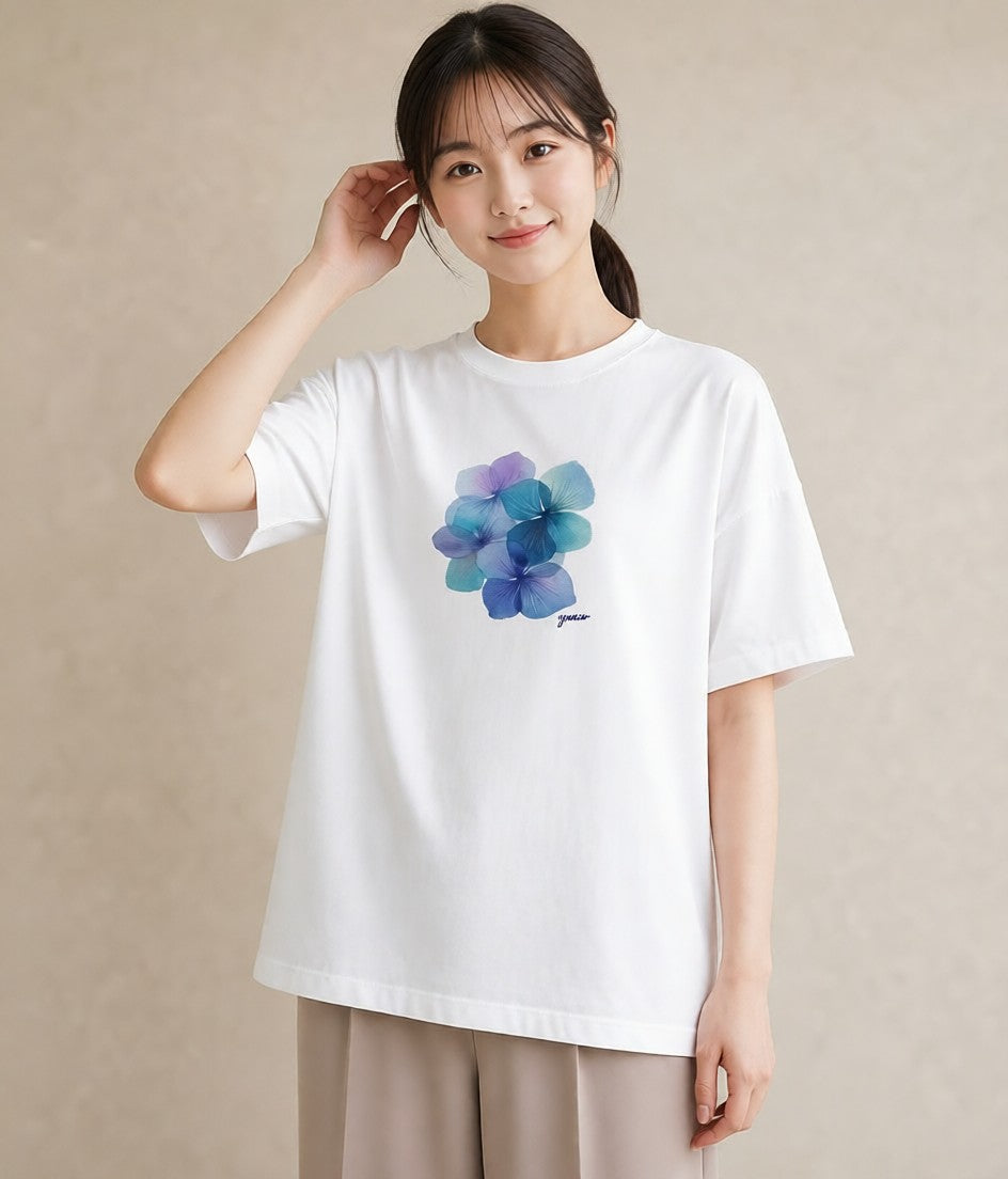 デザインTシャツ レディース あさがお 朝顔 花 花柄 イラスト 北欧風 女性向けギフト 散歩 白T