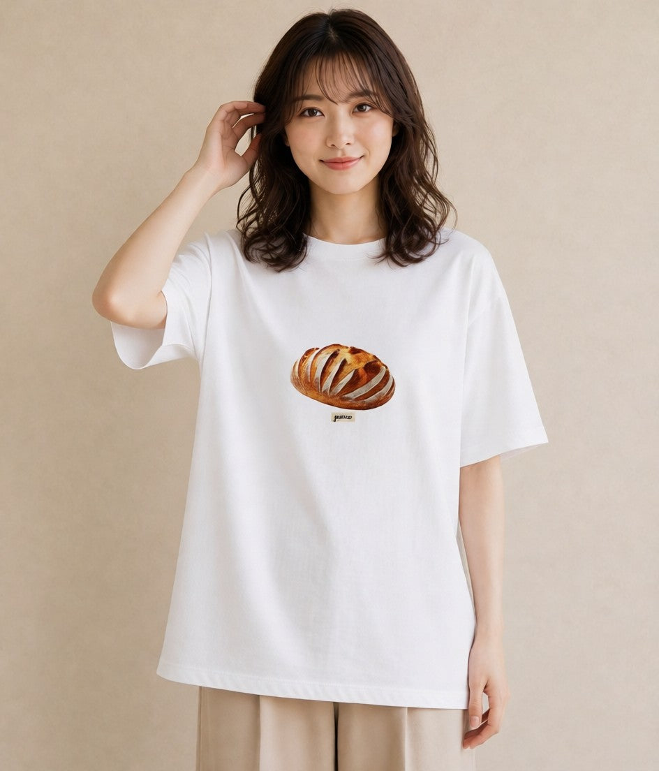 プリントTシャツ レディース パン 食べ物 フード イラスト 線画 通勤 在宅 白T