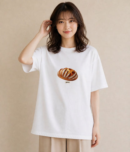 プリントTシャツ レディース パン 食べ物 フード イラスト 線画 通勤 在宅 白T