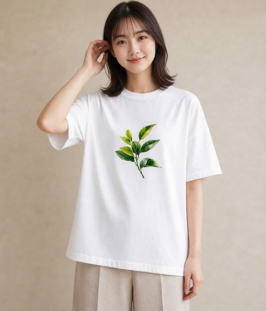 半袖Tシャツ レディース 葉っぱ 植物 ボタニカル イラスト 水彩風 秋コーデ おしゃれギフト 白T