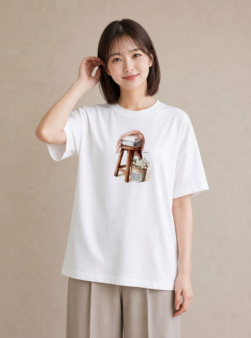 グラフィックTシャツ レディース 洗濯物 風 ナチュラル アンティーク イラスト ボタニカル ルームウェア ギフト 白T