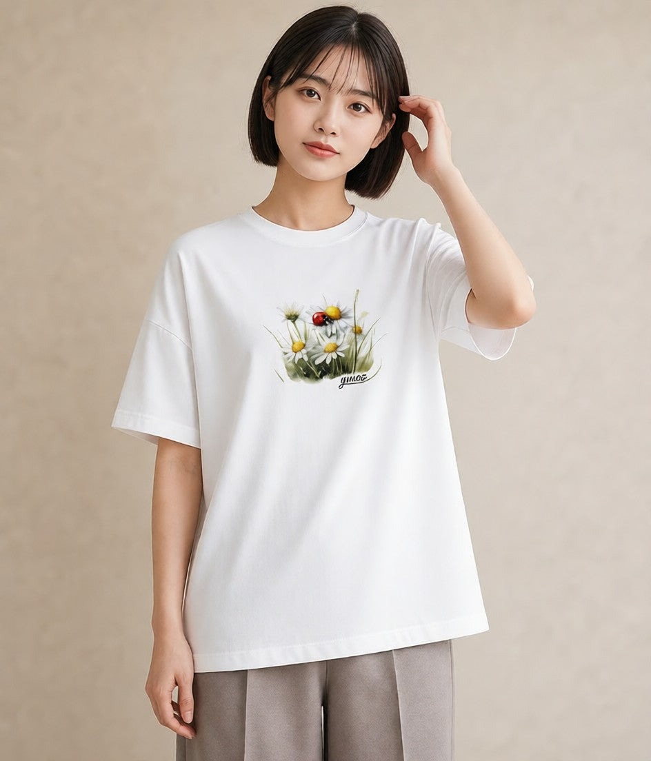 Tシャツ レディース てんとう虫 昆虫 虫 イラスト シンプル ラフ レイヤード 白T