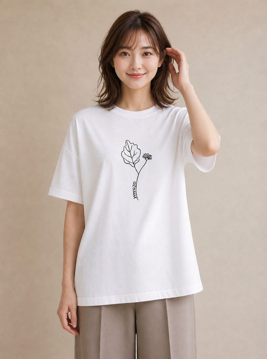 Tシャツ レディース 小花 花 フラワー イラスト レトロ 親子 20代 白T