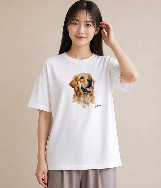 半袖Tシャツ レディース ゴールデンレトリバー ゴールデン 犬 いぬ イラスト フェミニン 女性 旅行用 白T