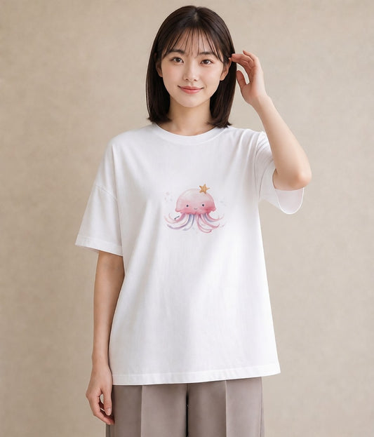プリントTシャツ レディース くらげ クラゲ 海の生き物 海 イラスト 淡色 ビーチ デイリーウェア 白T