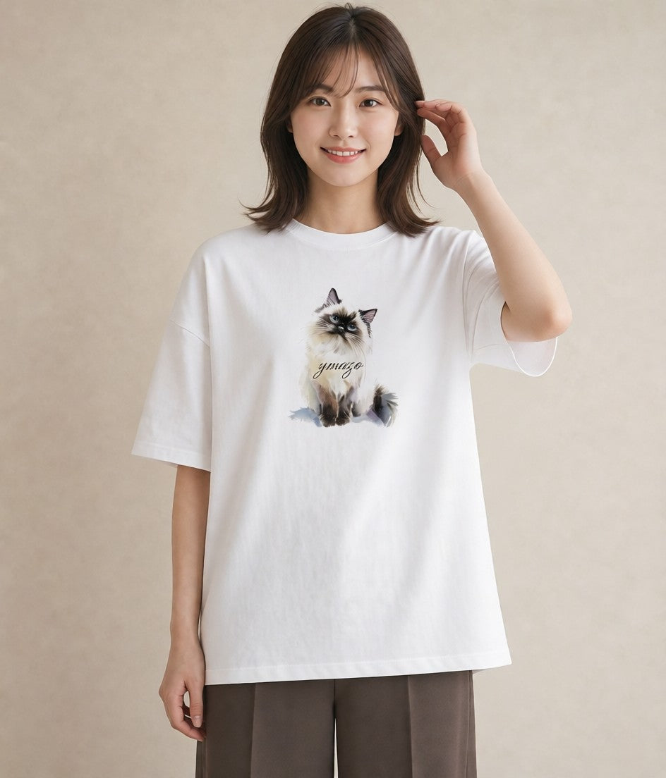 デザインTシャツ レディース ブリティッシュショートヘア 猫 ねこ イラスト シック ミセス 春コーデ 白T