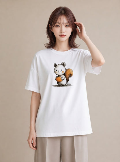 Tシャツ レディース リス ペット 動物 イラスト ゆるコーデ ルームウェア ギフト 白T