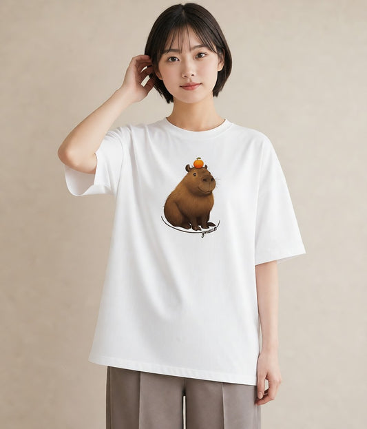 プリントTシャツ レディース カピバラ かぴばら 動物 アニマル イラスト 普段使い 母の日 ビーチ 白T