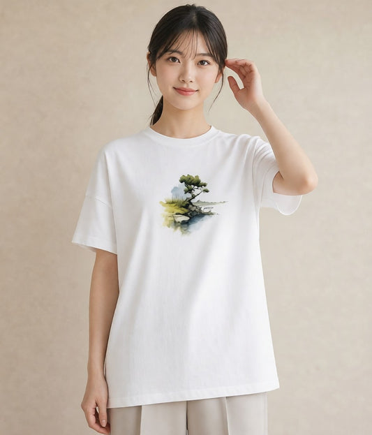 半袖Tシャツ レディース 盆栽 植物 ボタニカル イラスト 韓国風 部屋着 女性向けギフト 白T