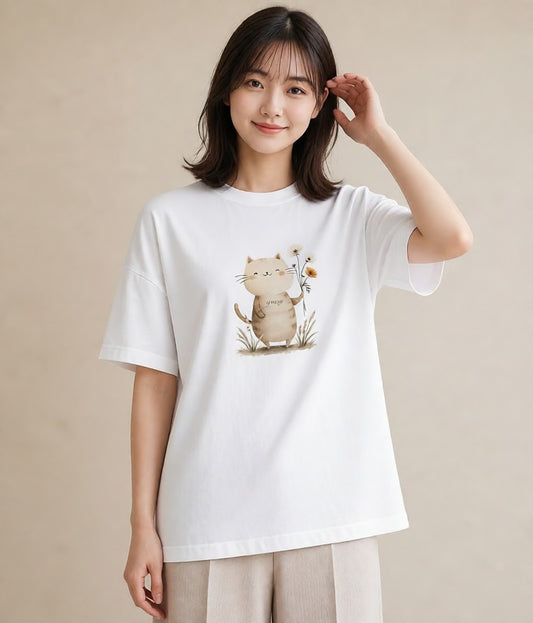 デザインTシャツ レディース ニャンコ 猫 ねこ イラスト シック お揃い 親子 白T