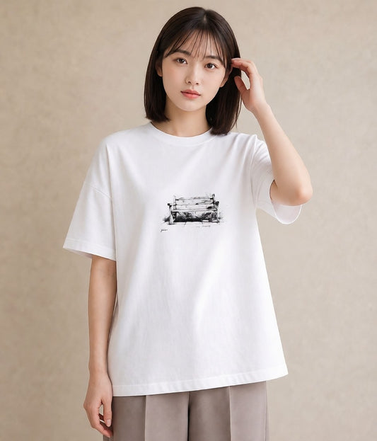 グラフィックTシャツ レディース 雨上がりのベンチ ベンチ ナチュラル アンティーク イラスト 北欧風 母娘コーデ 自分用 白T
