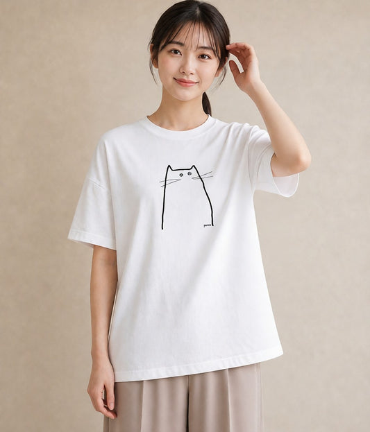 プリントTシャツ レディース 猫 ねこ ネコ イラスト きれいめ 敬老の日 ホワイトデー 白T