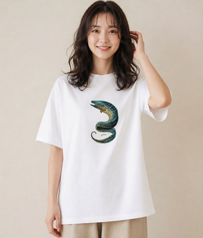プリントTシャツ レディース チンアナゴ 海の生き物 海 イラスト ミニマル 散歩 お出かけ 白T