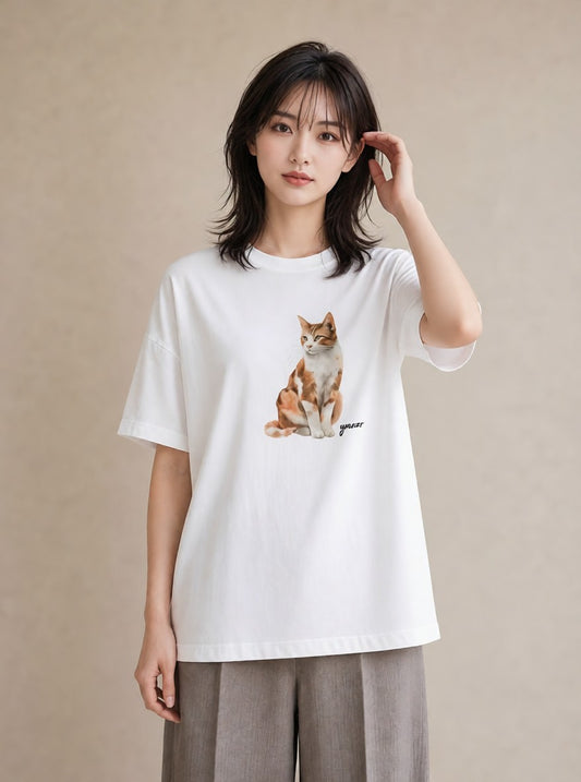 グラフィックTシャツ レディース スコティッシュフォールド 猫 ねこ イラスト シンプル 送別ギフト 通勤 白T
