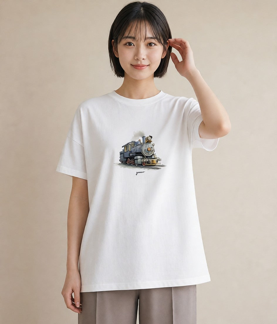 デザインTシャツ レディース 駅のホーム ローカル線 駅 ナチュラル アンティーク イラスト シンプル 姉妹 送別ギフト 白T