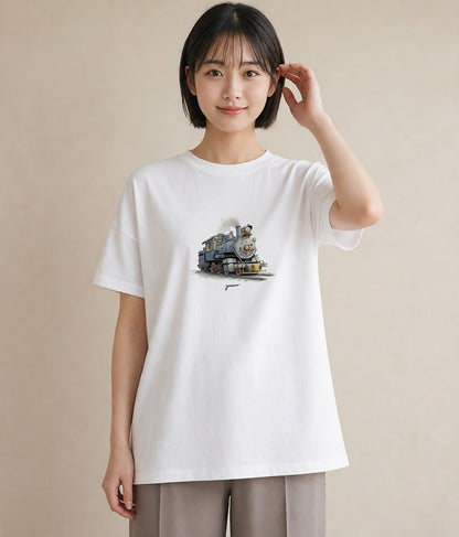 デザインTシャツ レディース 駅のホーム ローカル線 駅 ナチュラル アンティーク イラスト シンプル 姉妹 送別ギフト 白T