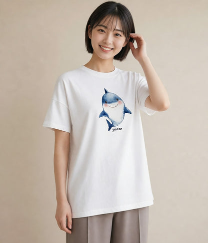半袖Tシャツ レディース イルカ 海の生き物 海 イラスト ゆるかわ 部屋着 女性向けギフト 白T