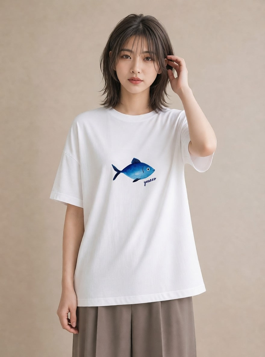 半袖Tシャツ レディース 熱帯魚 海の生き物 海 イラスト ガーリー デイリーウェア 休日 白T