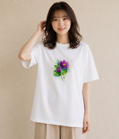 デザインTシャツ レディース 蓮 花 花柄 イラスト ミニマル 綿100 デート 白T