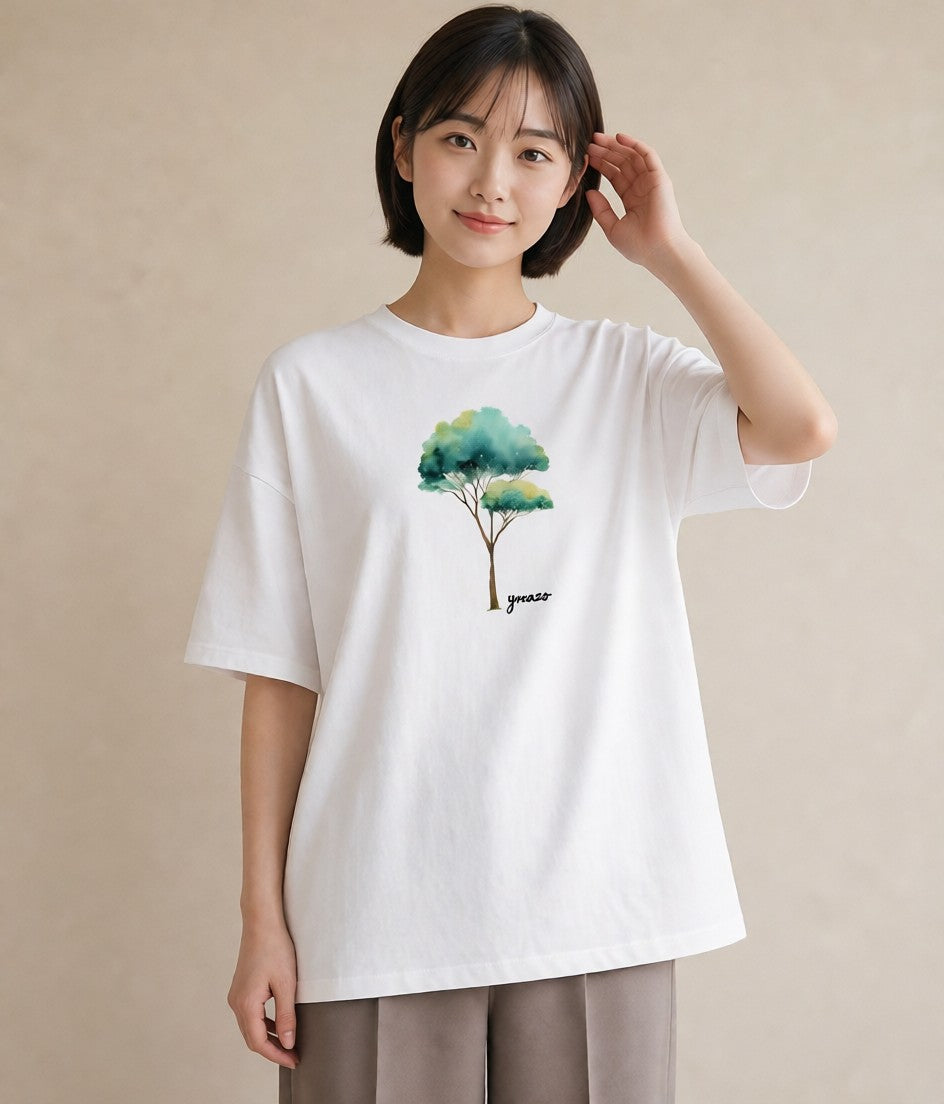 グラフィックTシャツ レディース 青の水彩 風景 ブルー ナチュラル アンティーク イラスト 北欧風 母の日 ビーチ 白T