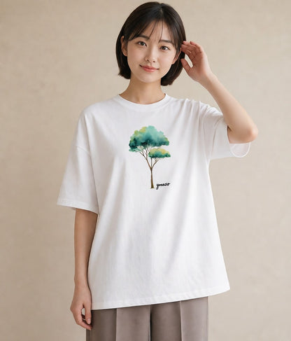 グラフィックTシャツ レディース 青の水彩 風景 ブルー ナチュラル アンティーク イラスト 北欧風 母の日 ビーチ 白T