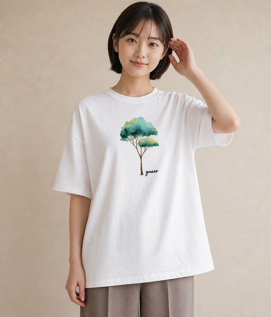 グラフィックTシャツ レディース 青の水彩 風景 ブルー ナチュラル アンティーク イラスト 北欧風 母の日 ビーチ 白T