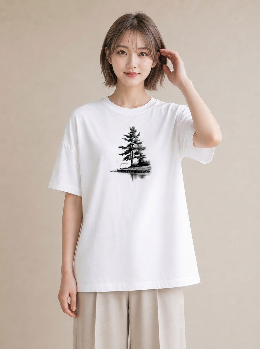 半袖Tシャツ レディース 桟橋 水辺 波止場 ナチュラル アンティーク イラスト ガーリー 散歩 お出かけ 白T