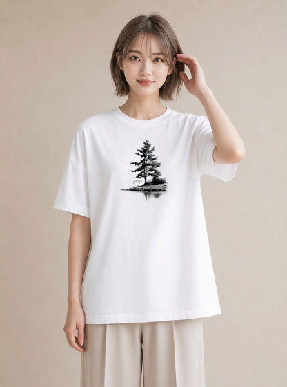 半袖Tシャツ レディース 桟橋 水辺 波止場 ナチュラル アンティーク イラスト ガーリー 散歩 お出かけ 白T