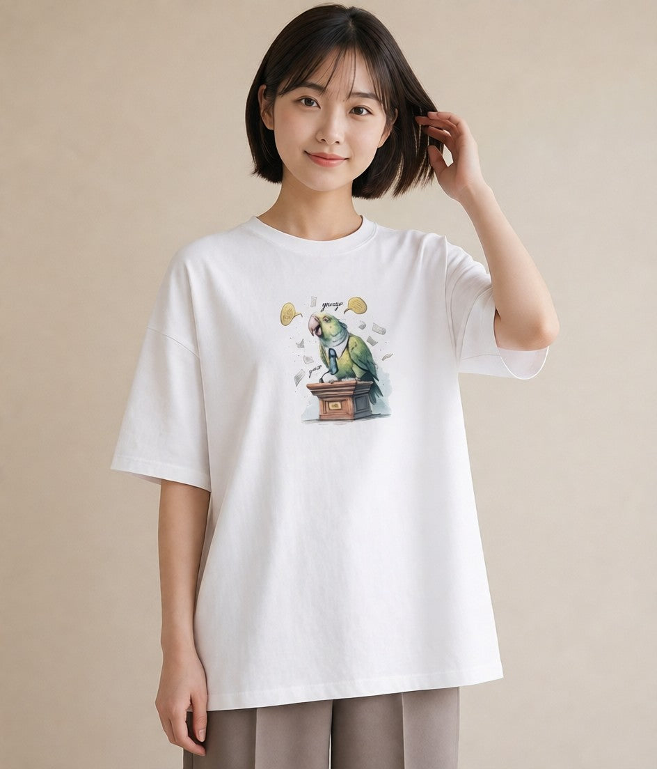 プリントTシャツ レディース インコ ペット 動物 イラスト ビーチ デイリーウェア 白T