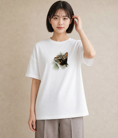 プリントTシャツ レディース 猫 ねこ イラスト 上品 おしゃれギフト 社会人 白T