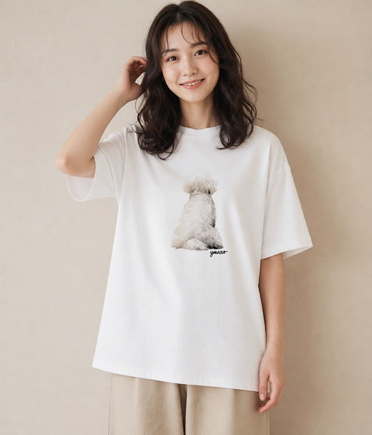 半袖Tシャツ レディース トイプードル プードル 犬 いぬ イラスト 旅行コーデ 春服 ミセス 白T