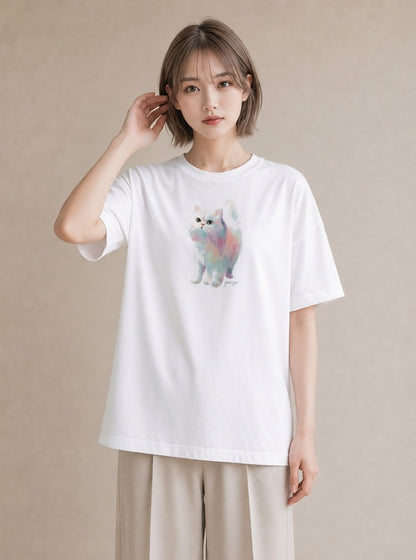 半袖Tシャツ レディース 子猫 猫 ねこ イラスト 在宅 公園 白T