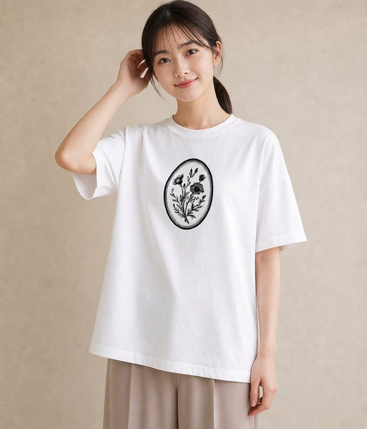グラフィックTシャツ レディース 小花 花 フラワー イラスト 線画 姉妹 送別ギフト 白T