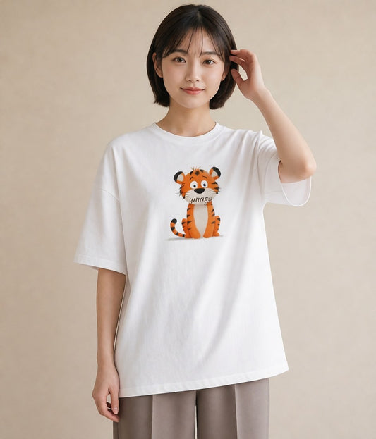 Tシャツ レディース とら 動物 アニマル イラスト 水彩風 通勤 在宅 白T