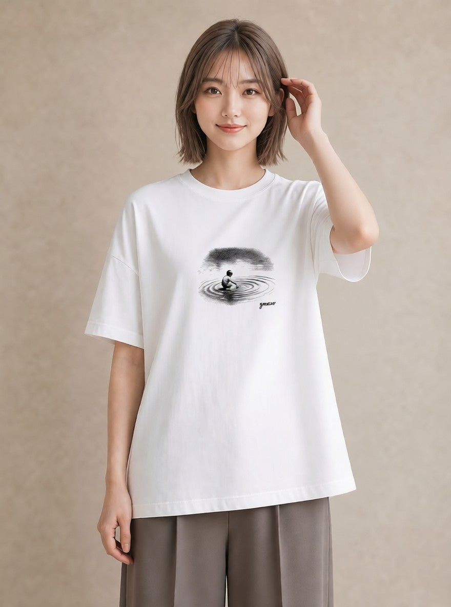 Tシャツ レディース 雨上がりの小道 雨上がり 小道 ナチュラル アンティーク イラスト カジュアル 夏コーデ 通学 白T