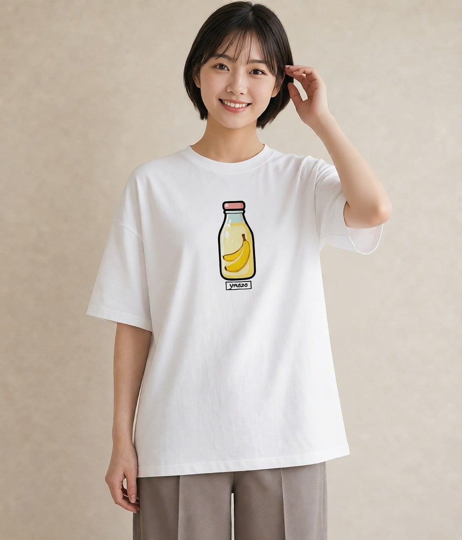 プリントTシャツ レディース バナナ 食べ物 フード イラスト 抜け感 ミセス 春コーデ 白T