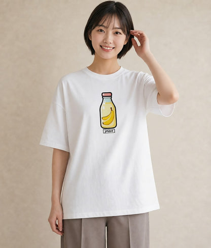 プリントTシャツ レディース バナナ 食べ物 フード イラスト 抜け感 ミセス 春コーデ 白T