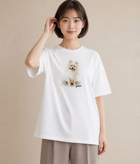 グラフィックTシャツ レディース わんちゃん 犬 いぬ イラスト 抜け感 通学 誕生日プレゼント 白T