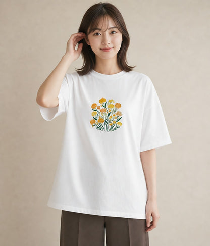 半袖Tシャツ レディース ミモザ 花 花柄 イラスト 休日コーデ 姉妹 送別ギフト 白T