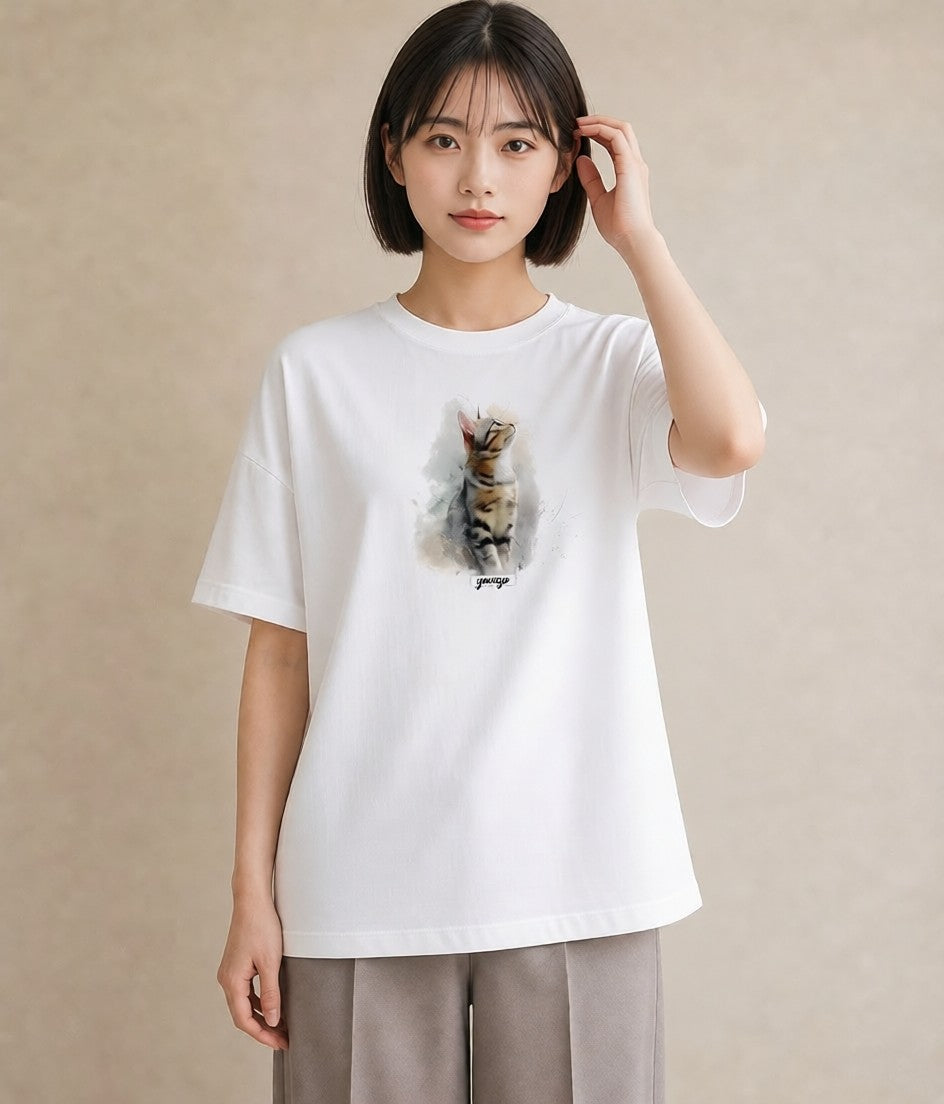 デザインTシャツ レディース スフィンクス 猫 ねこ イラスト 北欧風 親子 20代 白T