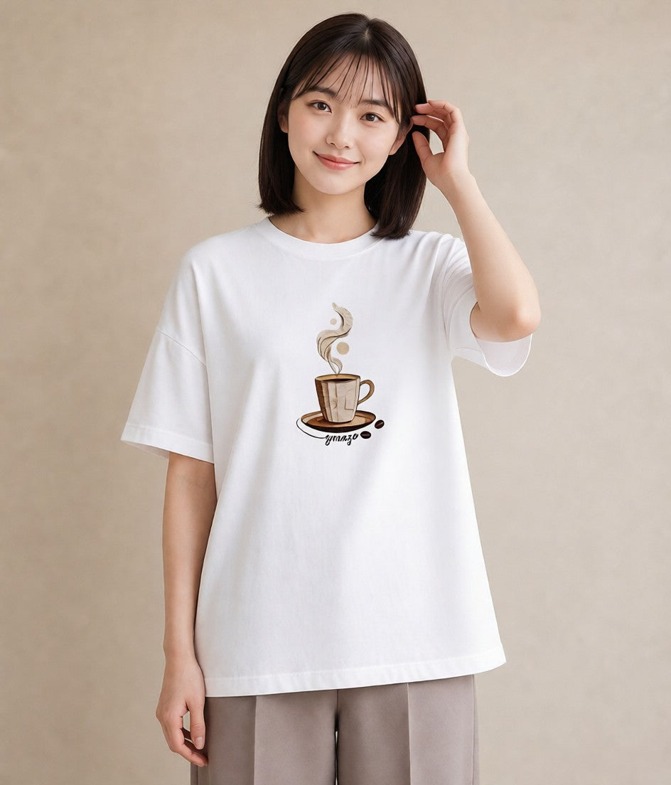 半袖Tシャツ レディース コーヒー 珈琲 カフェ 食べ物 フード イラスト 水彩風 クリスマス 旅行 白T
