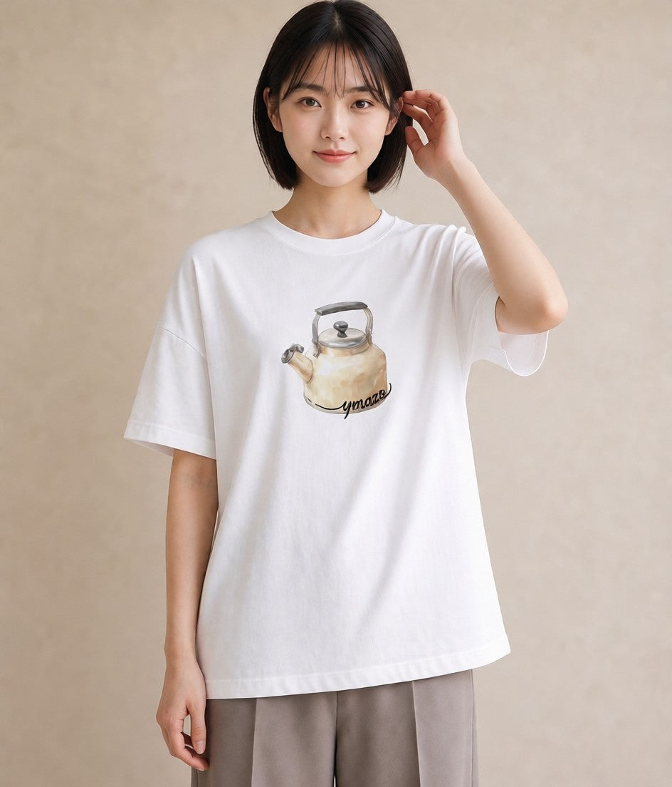 Tシャツ レディース 紅茶 食べ物 フード イラスト レトロ ラフ レイヤード 白T