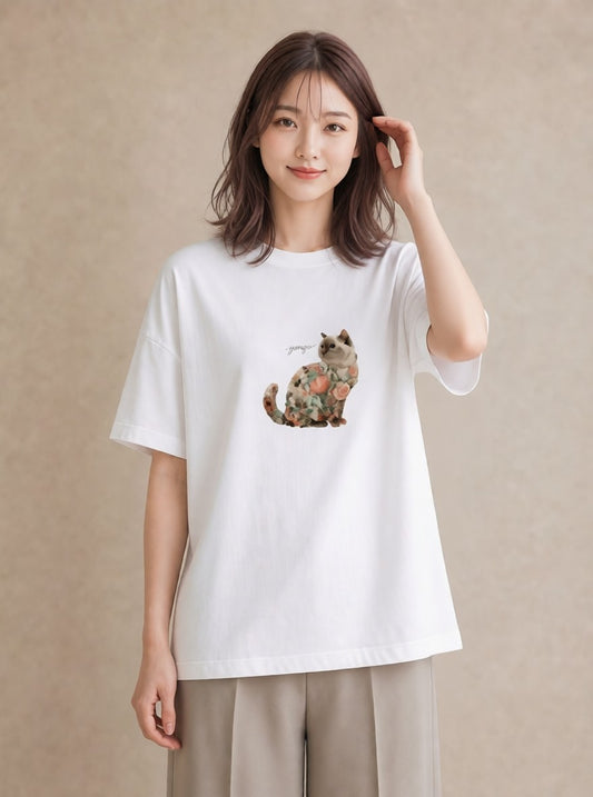 デザインTシャツ レディース ラグドール 猫 ねこ イラスト ヴィンテージ風 女子会 お揃い 白T