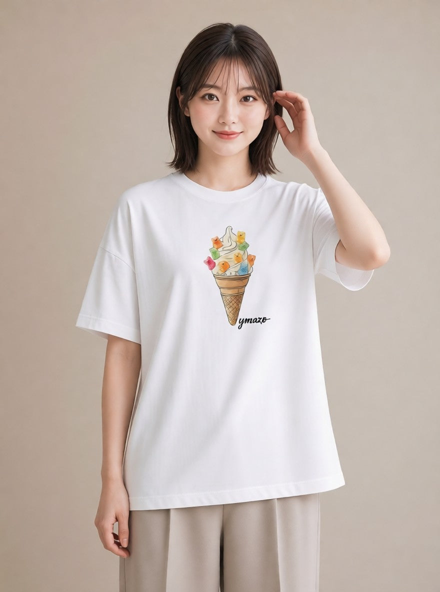 半袖Tシャツ レディース パフェ 食べ物 フード イラスト ボタニカル お出かけ 普段着 白T