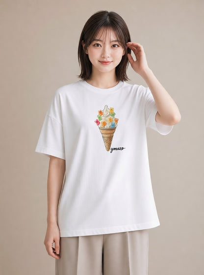 半袖Tシャツ レディース パフェ 食べ物 フード イラスト ボタニカル お出かけ 普段着 白T